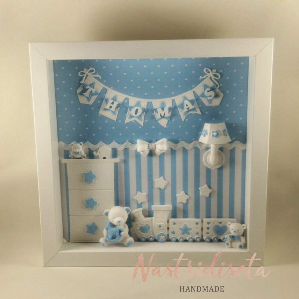 Quadretto nascita realizzato a mano con dettagli in polvere di ceramica. Una originale idea regalo per nascita,baby shower,cameretta.