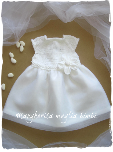 Abito bambina cotone e lino bianco con tulle - fatto a mano - Battesimo - Greta