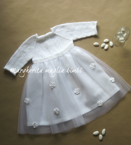 Abito bambina cotone/lino/tulle bianco e fiori bianchi  - fatto a mano - Battesimo - Gaia