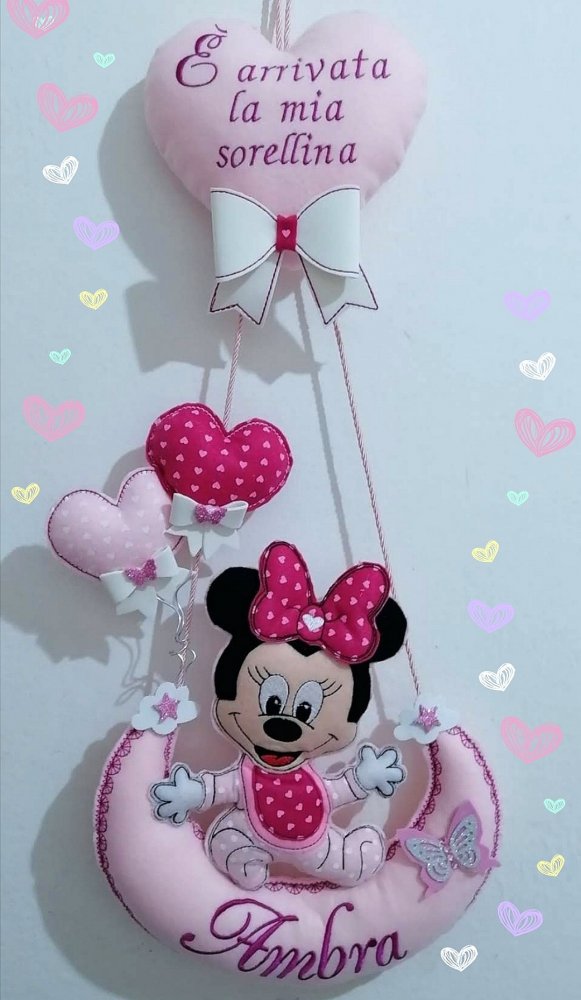 Fiocco Nascita Minnie Con Frase Nel Cuore