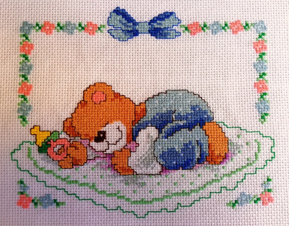 Ricamo orsetto punto croce bimbo finito cross stitch finished bear