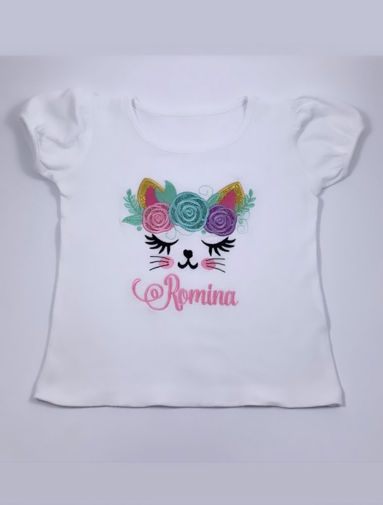 T-shirt Gattino personalizzata - ricamata - dettagli in glitter