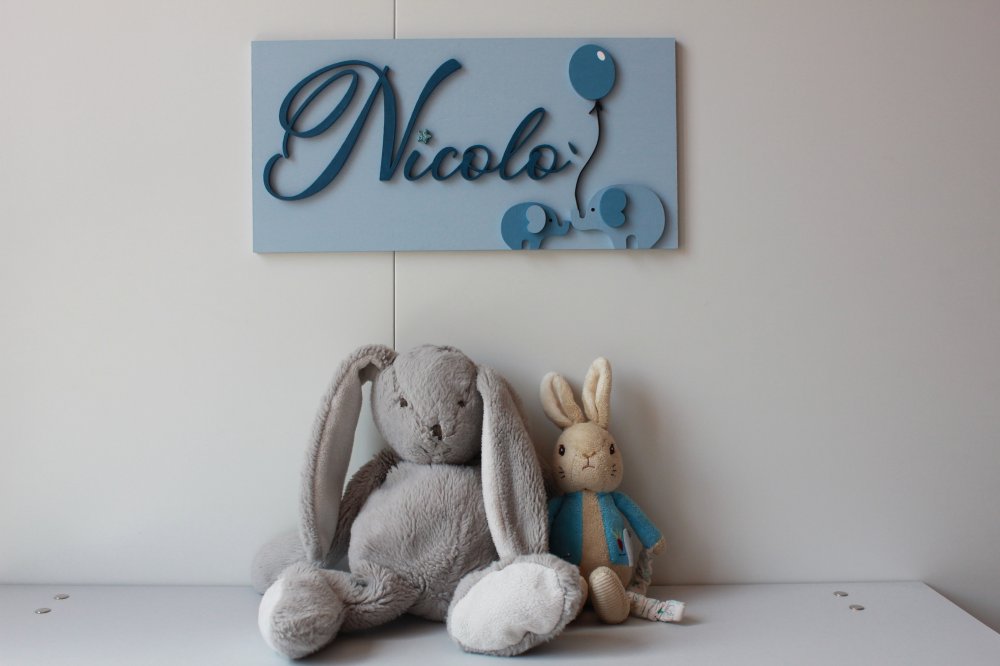 Quadretto decorativo in legno per stanza bambino con nome e decoro personalizzabile