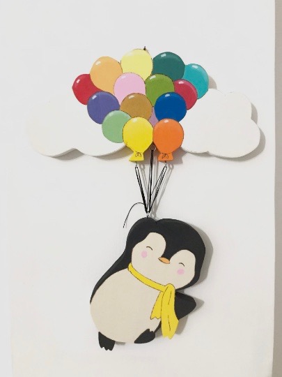 Fiocco nascita/decorazione da parete/fiocco nascita up/ fiocco nascita pinguino/ fiocco nascita palloncini/fiocco nascita legno