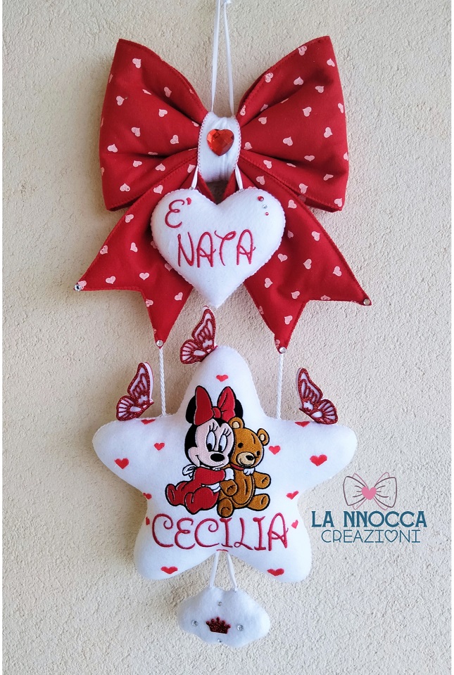 Fiocco nascita Minnie con orsetto