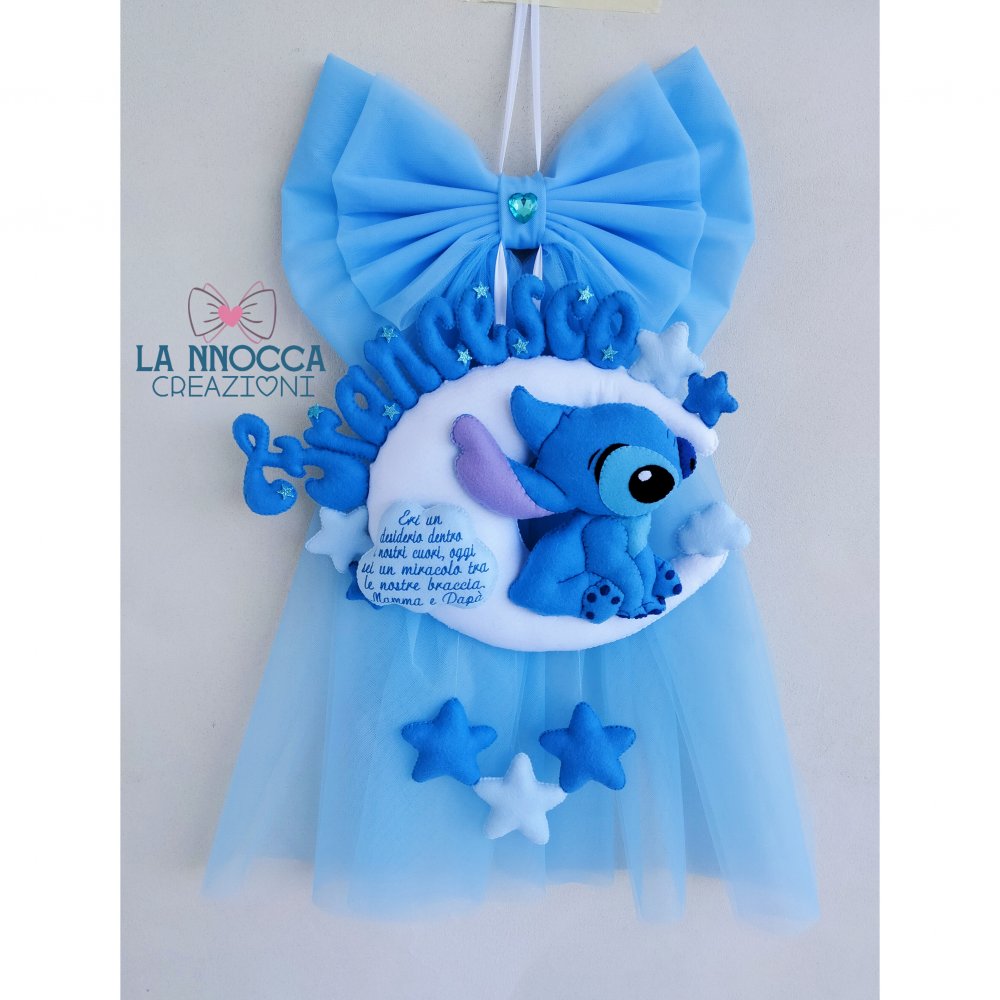 Fiocco nascita azzurro con Stitch