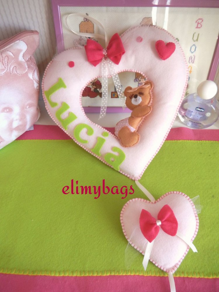 Fiocco nascita rosa con orsetto su paracadute per bambina 
