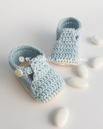 Scarpine neonato alla beb/cotone celeste - fatte a mano - uncinetto - baby shower